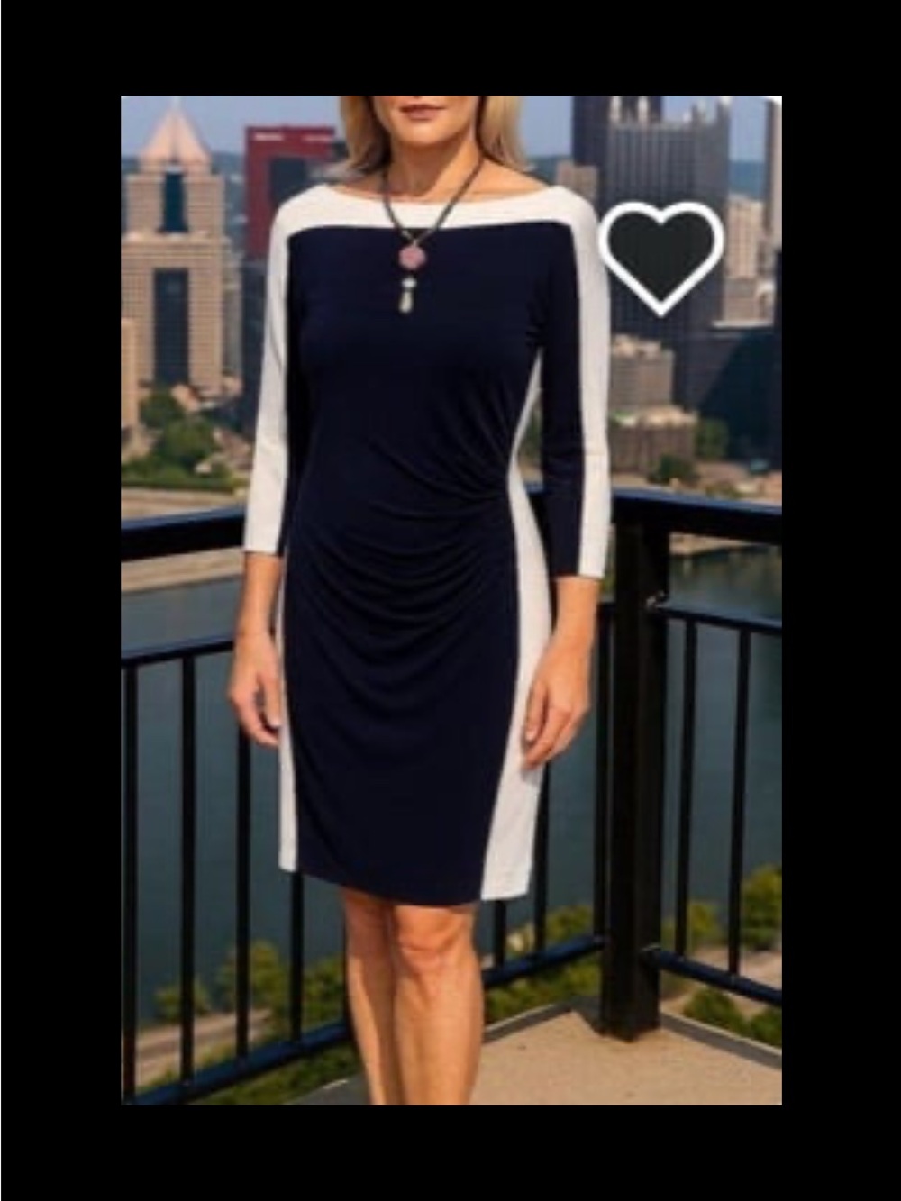 EUC Ralph Lauren Navy and White Colorblock Midi Sheath Dress 14